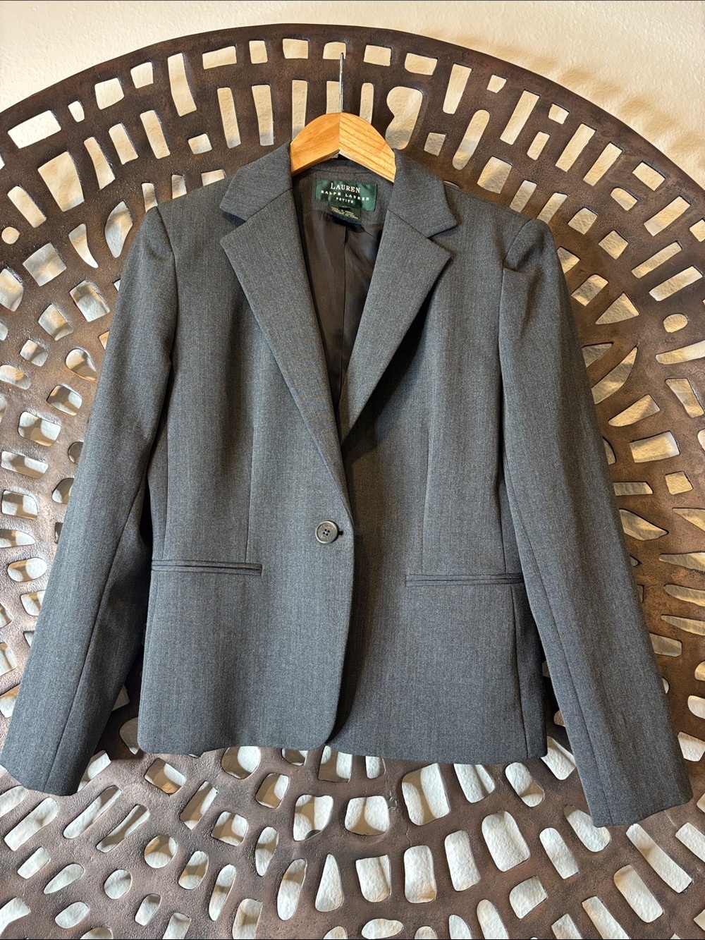 🩶 Career Charcoal Gray Tailored Blazer Single Button Lauren Ralph Lauren 6P 🩶